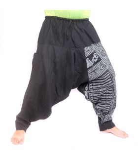 Harem pants with Om/Floral design print - black