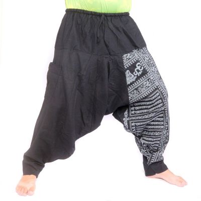 Aladinhose mit Om/Floral Design Aufdruck - schwarz