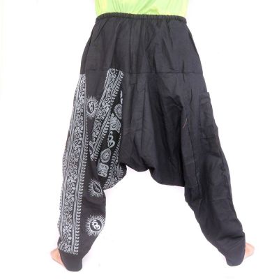 Aladinhose mit Om/Floral Design Aufdruck - schwarz