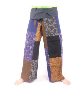 Patchwork de pantalons de pêcheur thaïlandais multicolores - OTOP commerce équitable