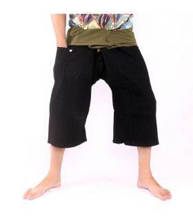 3/5 Pantalon de pêcheur thaïlandais - bicolore - coton noir vert