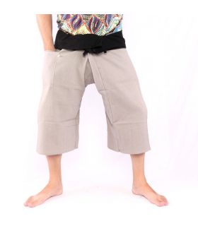Shorts de pêcheur thaïlandais - bicolore - coton gris clair