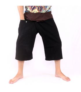 Pantalon de pêcheur thaïlandais court - bicolore - coton noir brun