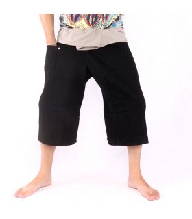 3/5 Pantalones de pescador tailandés - dos tonos - algodón negro gris