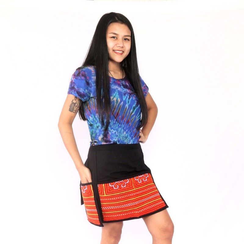 Kurzer Rock Hmong von Hand bestickt