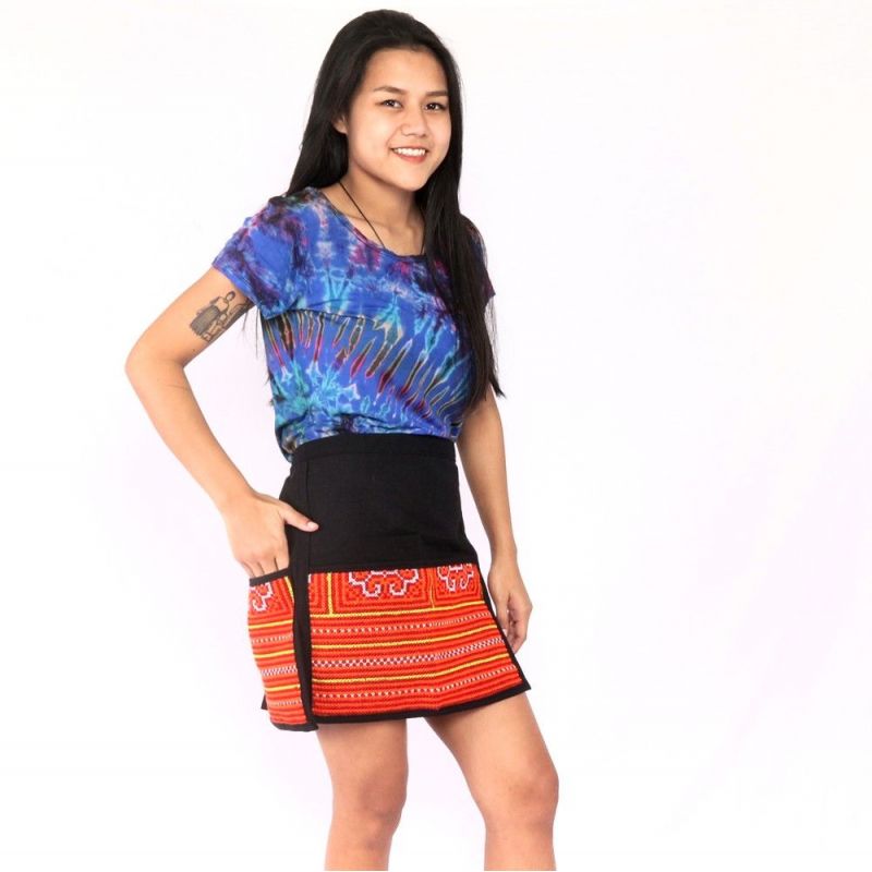 Kurzer Rock Hmong von Hand bestickt