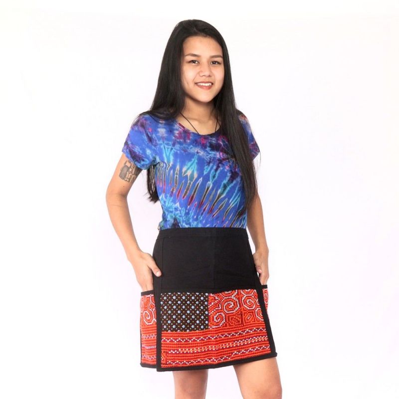 Kurzer Rock Hmong von Hand bestickt
