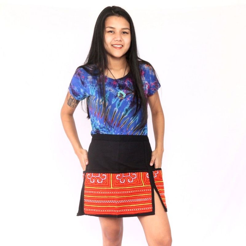 Kurzer Rock Hmong von Hand bestickt