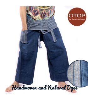 Thai Fischerhose handgewebt - natürliche Farben indigo