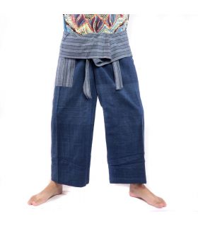 Thai Fischerhose handgewebt - natürliche Farben indigo