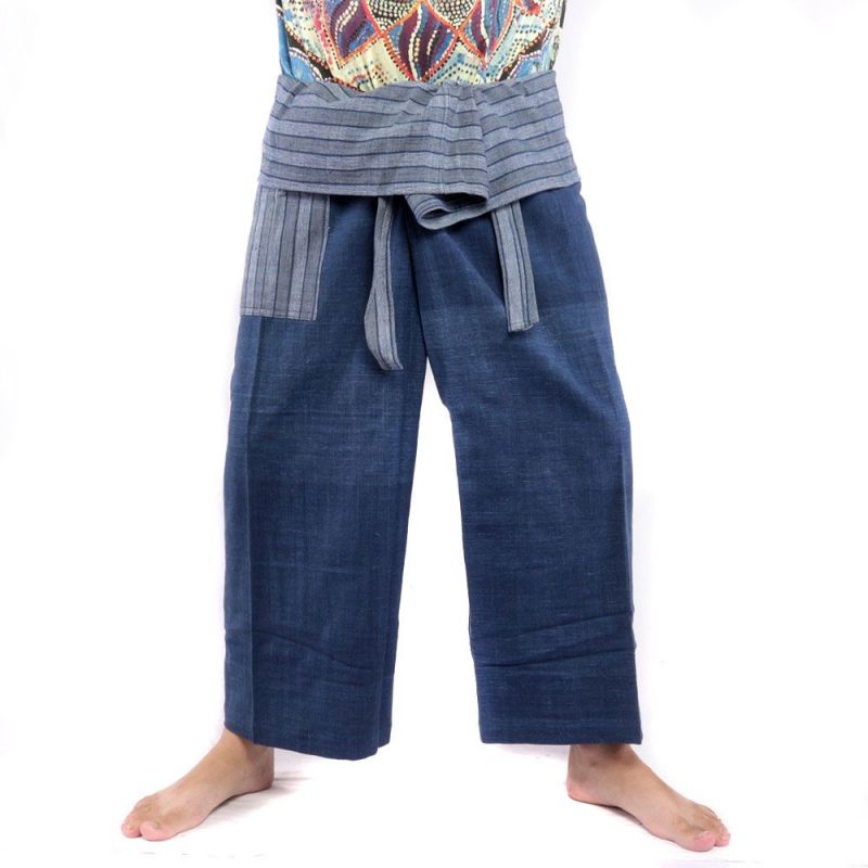 Thai fisherman pants hand woven - natural colors indigo