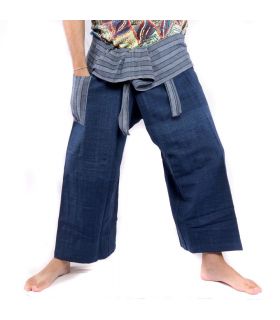 Thai Fischerhose handgewebt - natürliche Farben indigo