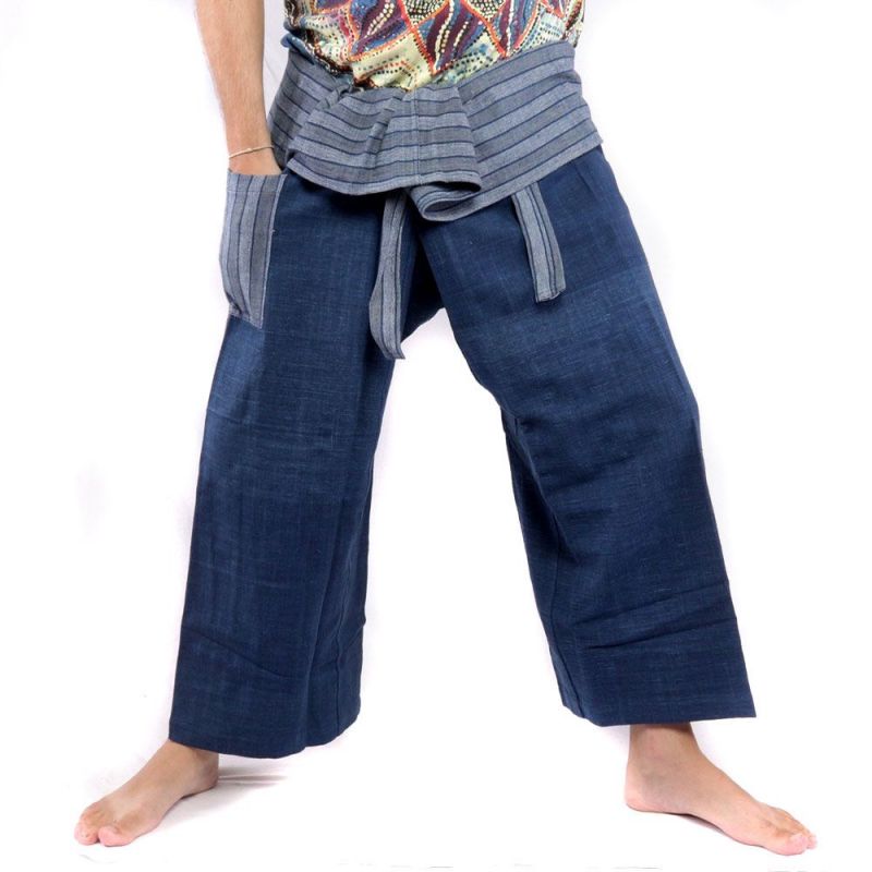 Pantalones de pescador tailandeses tejidos a mano - colores naturales índigo