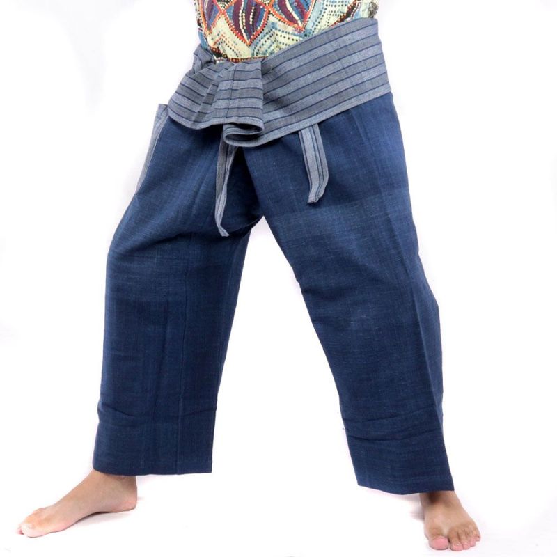 Pantalones de pescador tailandeses tejidos a mano - colores naturales índigo