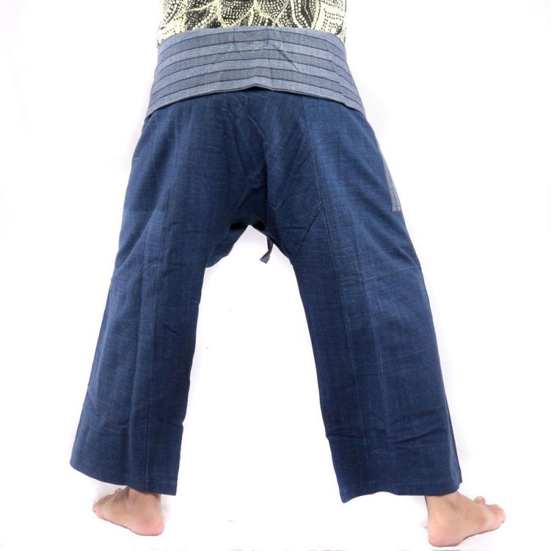 Pantalones de pescador tailandeses tejidos a mano - colores naturales índigo