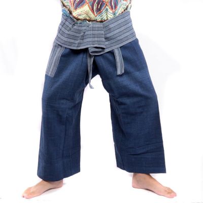 Thai fisherman pants hand woven - natural colors indigo