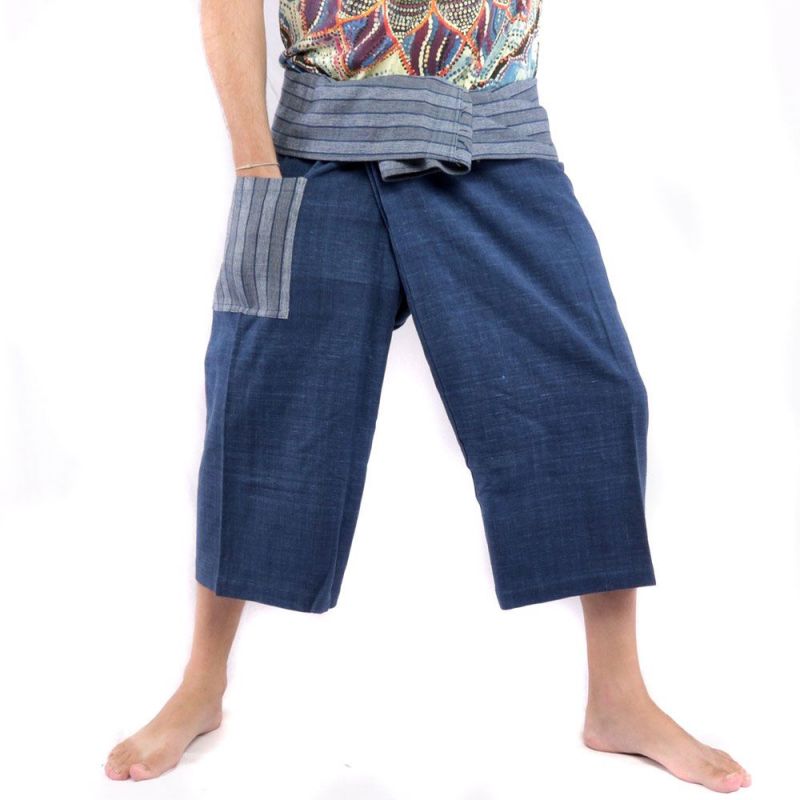 Thai Fischerhose handgewebt - natürliche Farben indigo
