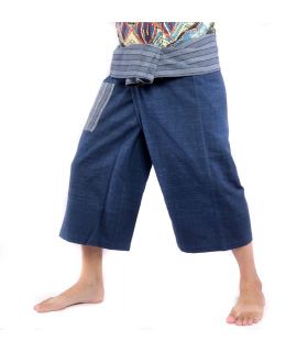 Thai Fischerhose handgewebt - natürliche Farben indigo