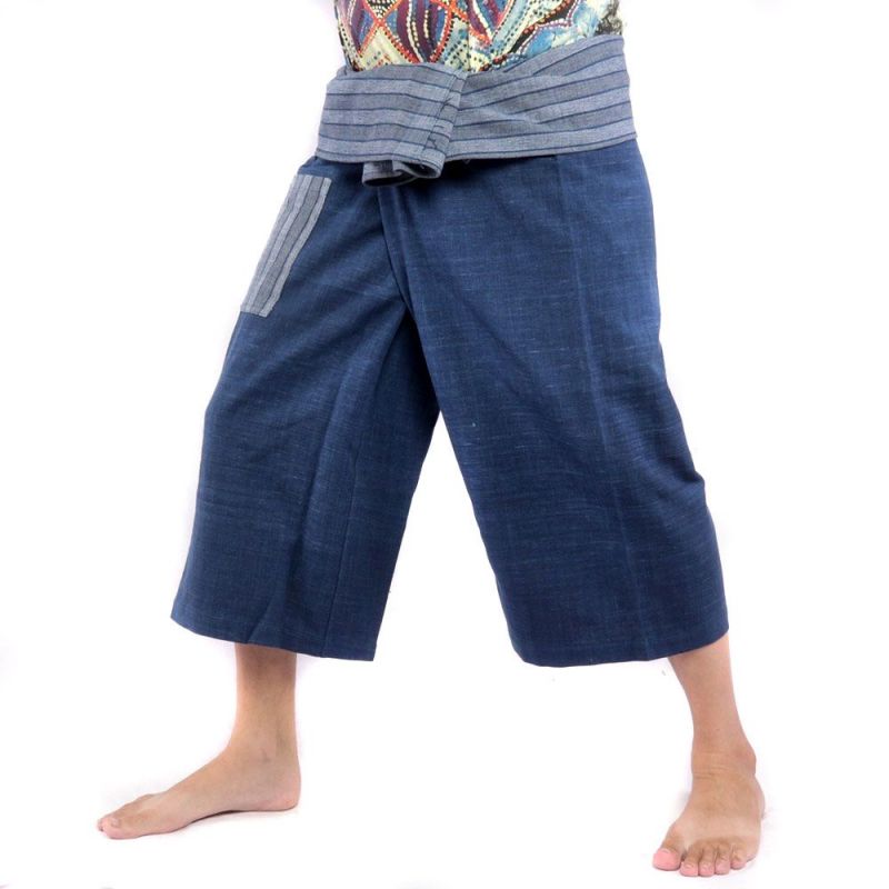 Thai Fischerhose handgewebt - natürliche Farben indigo