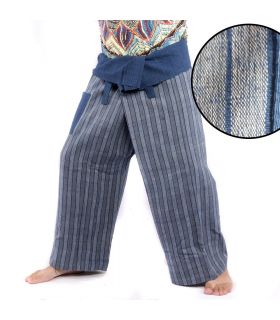 Thai Fischerhose handgewebt - natürliche Farben indigo gestreift