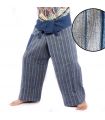 Thai Fischerhose handgewebt - natürliche Farben indigo gestreift