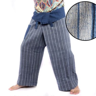 Thai Fischerhose handgewebt - natürliche Farben indigo gestreift