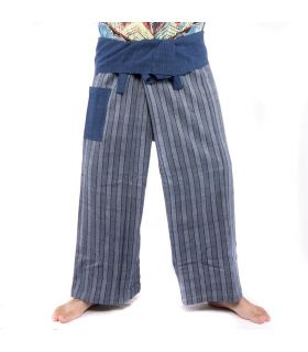 Pantalon de pêcheur thaïlandais tissé à la main - couleurs naturelles indigo rayées
