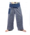 Thai fisherman pants hand woven - natural colors indigo striped