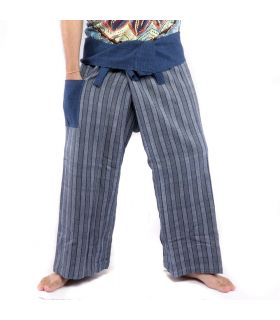 Thai fisherman pants hand woven - natural colors indigo striped