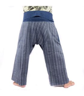 Pantalon de pêcheur thaïlandais tissé à la main - couleurs naturelles indigo rayées