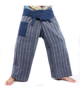 Pantalon de pêcheur thaïlandais tissé à la main - couleurs naturelles indigo rayées