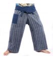 Thai fisherman pants hand woven - natural colors indigo striped