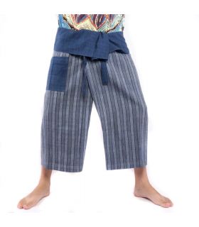Thai fisherman pants hand woven - natural colors indigo striped