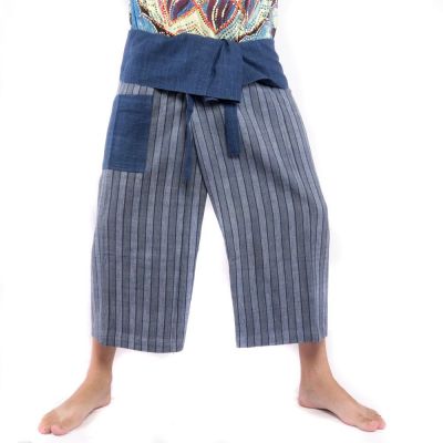 Thai fisherman pants hand woven - natural colors indigo striped