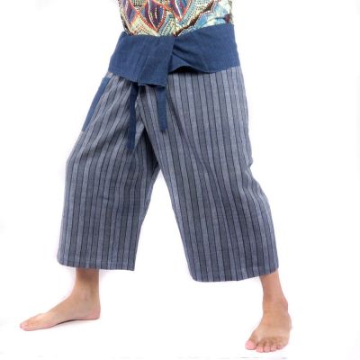 Thai fisherman pants hand woven - natural colors indigo striped