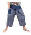 Thai fisherman pants hand woven - natural colors indigo striped