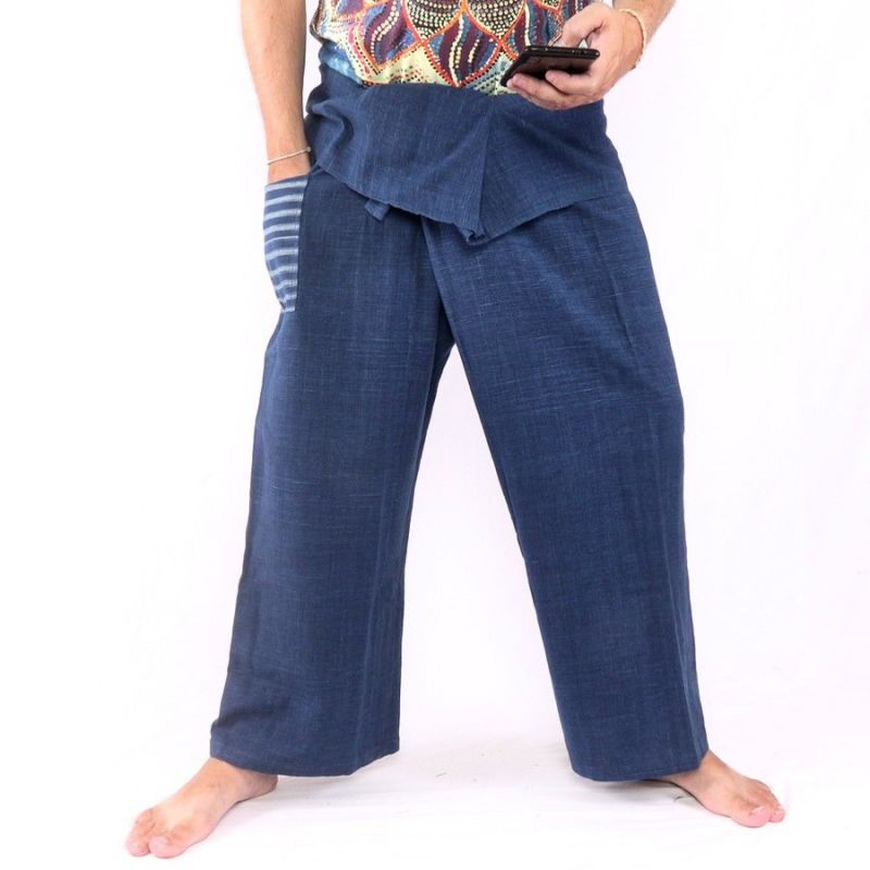 Thai Fischerhose handgewebt - natürliche Farben indigo
