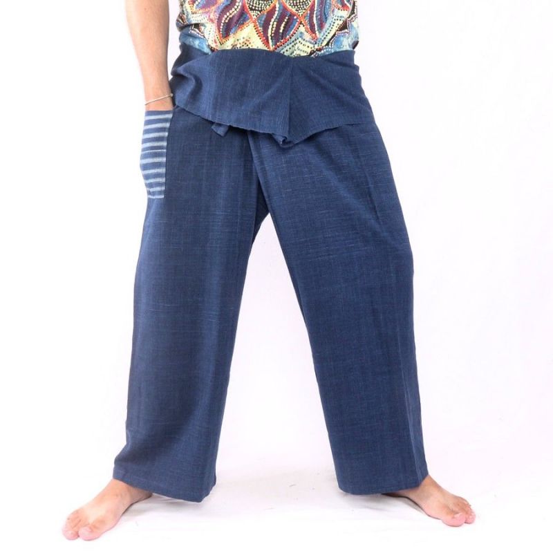 Thai Fischerhose handgewebt - natürliche Farben indigo