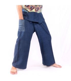 Thai fisherman pants hand woven - natural colors indigo