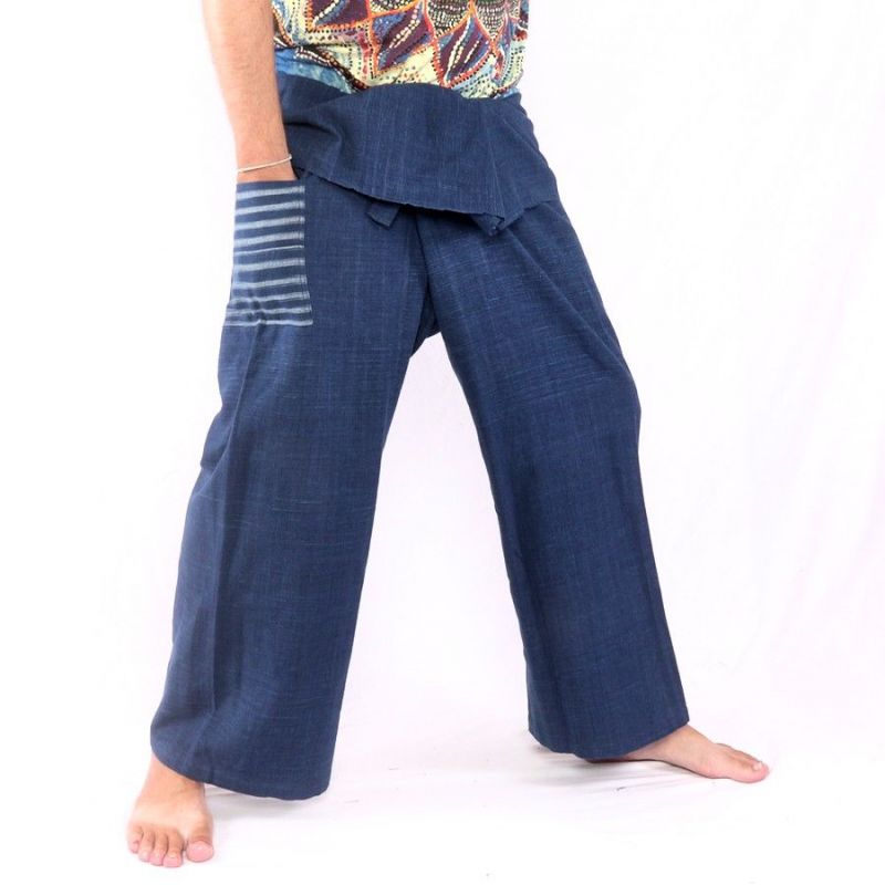 Thai Fischerhose handgewebt - natürliche Farben indigo