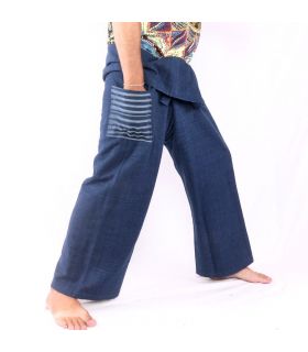 Thai fisherman pants hand woven - natural colors indigo