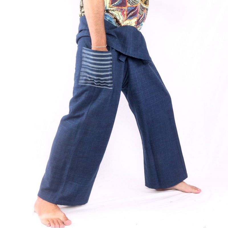 Thai Fischerhose handgewebt - natürliche Farben indigo