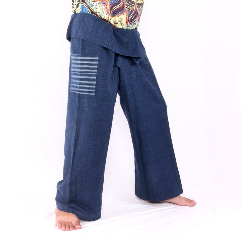 Thai Fischerhose handgewebt - natürliche Farben indigo