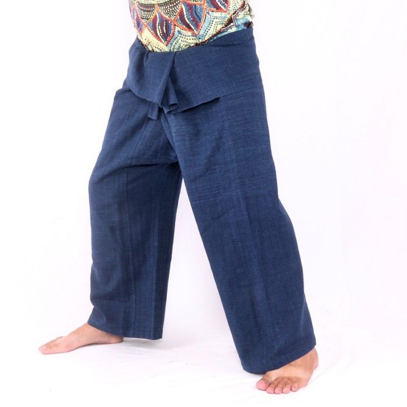 Thai Fischerhose handgewebt - natürliche Farben indigo