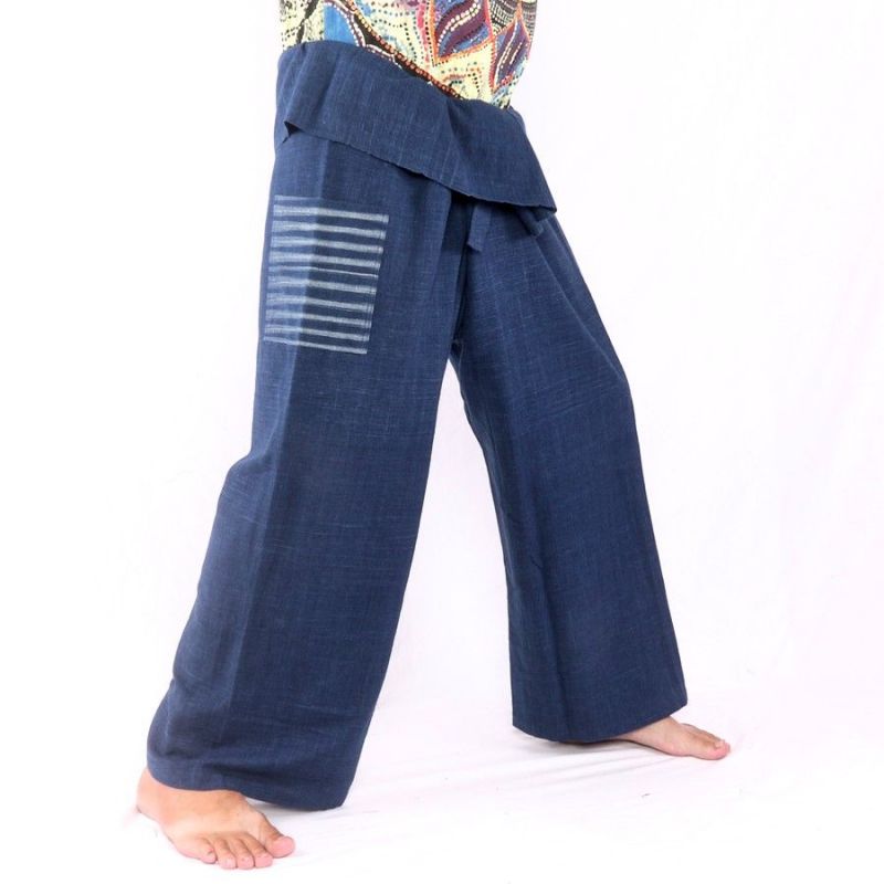 Thai Fischerhose handgewebt - natürliche Farben indigo