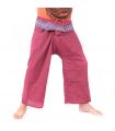 Pantalones de pescador tailandés con borde estampado - algodón - rojo oscuro