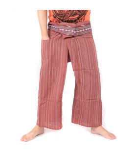 Thai fisherman pants with pattern braid - cotton - red brown