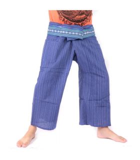 Thai fisherman pants with pattern braid - cotton - blue