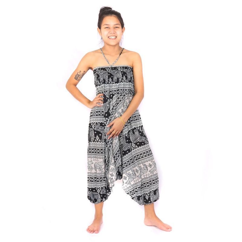 Harem pants jumpsuit, onesie, playsuit, romper elephants black