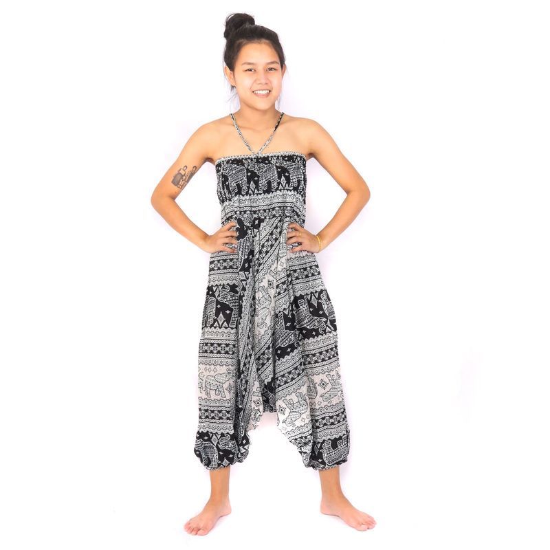 Harem pants jumpsuit, onesie, playsuit, romper elephants black